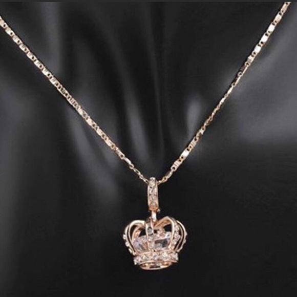 Queen Crown 👑 18K Rose Gold Plated Necklace CZ - Picture 3 of 6